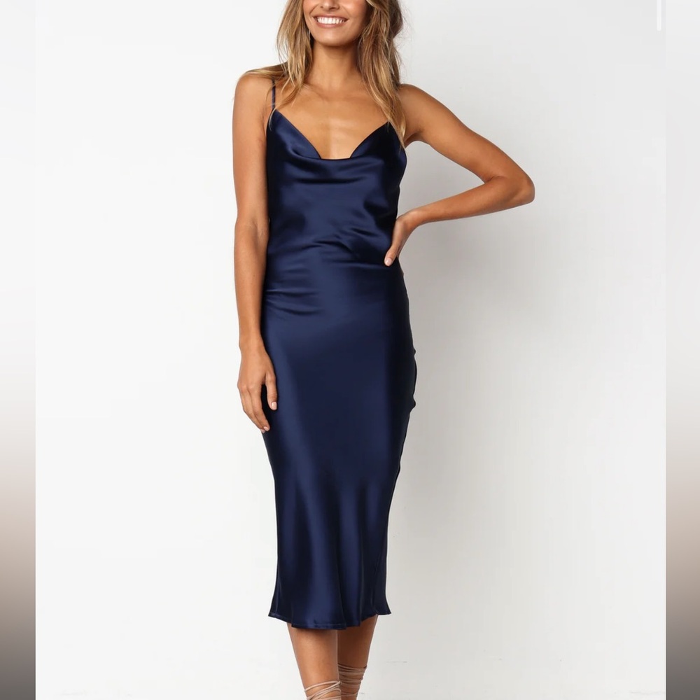 Petal & Pup Navy Blue Satin Dress